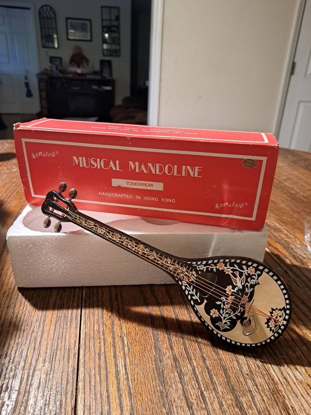 Vintage New Prestige Mandolin Music Box Hong Kong Handcrafted Plays Tomorrow 11"